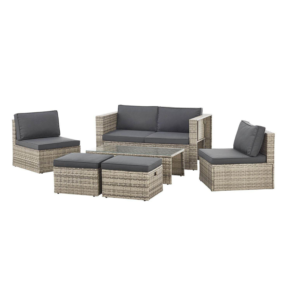 Gartenmöbel Polyrattan Lounge Salou inkl. Polster Grau - Palo24