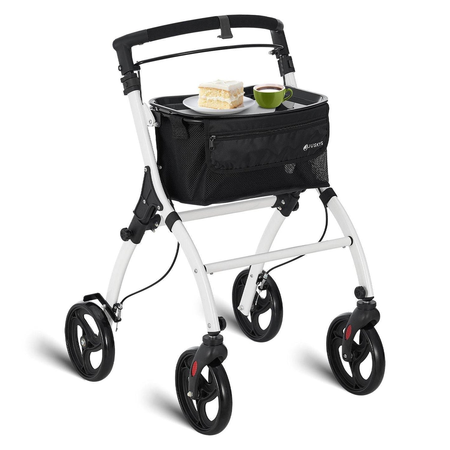 Aluminium Wohnungsrollator Aktiv - Weiss Schwarz - Palo24