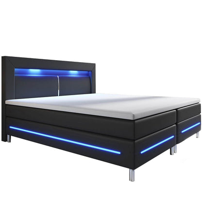 Boxspringbett Norfolk 200 x 200 cm schwarz - LED-Streifen und Federkernmatratze - Palo24