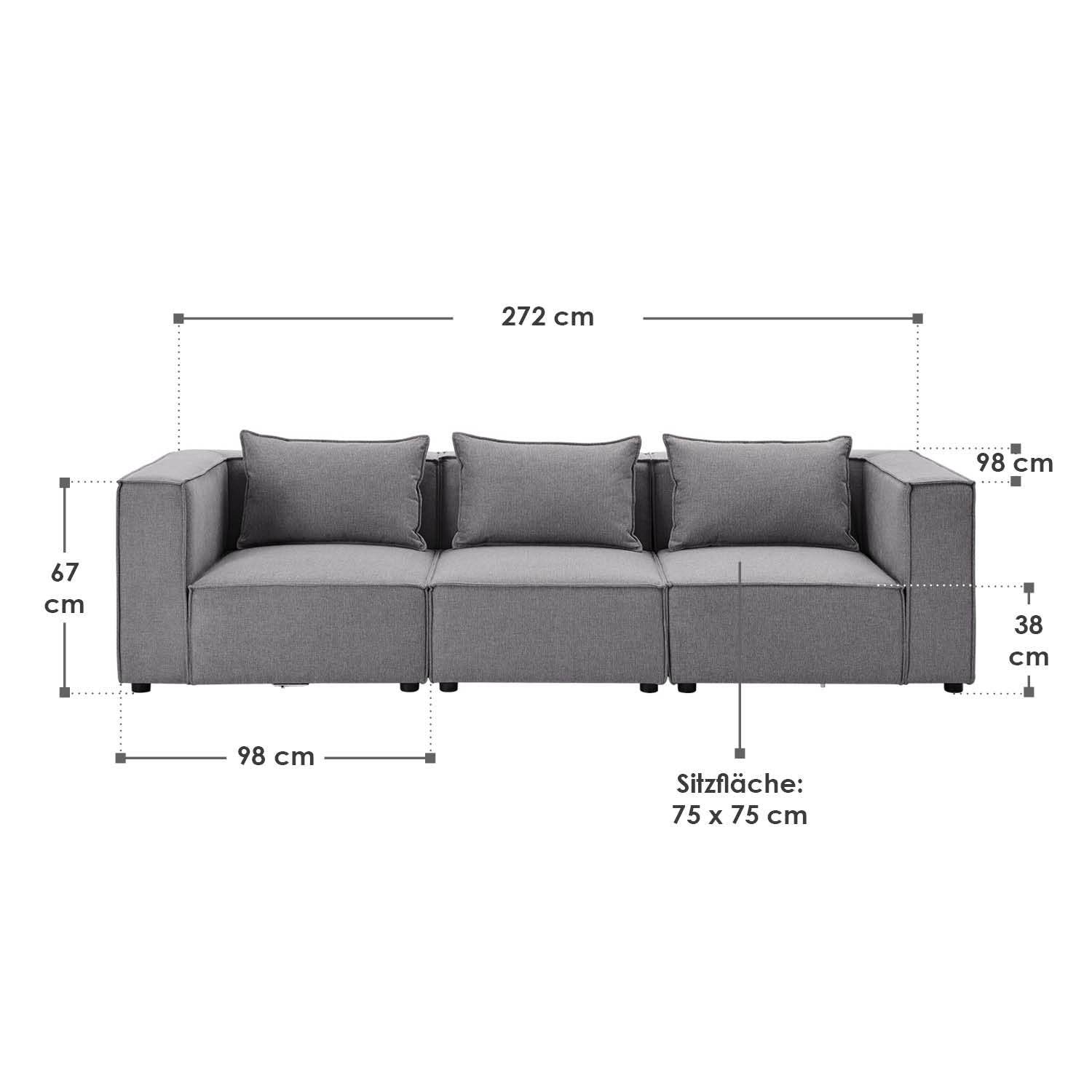 Modulares Sofa Domas M - 3 Sitzer Stoff Dunkelgrau - Palo24