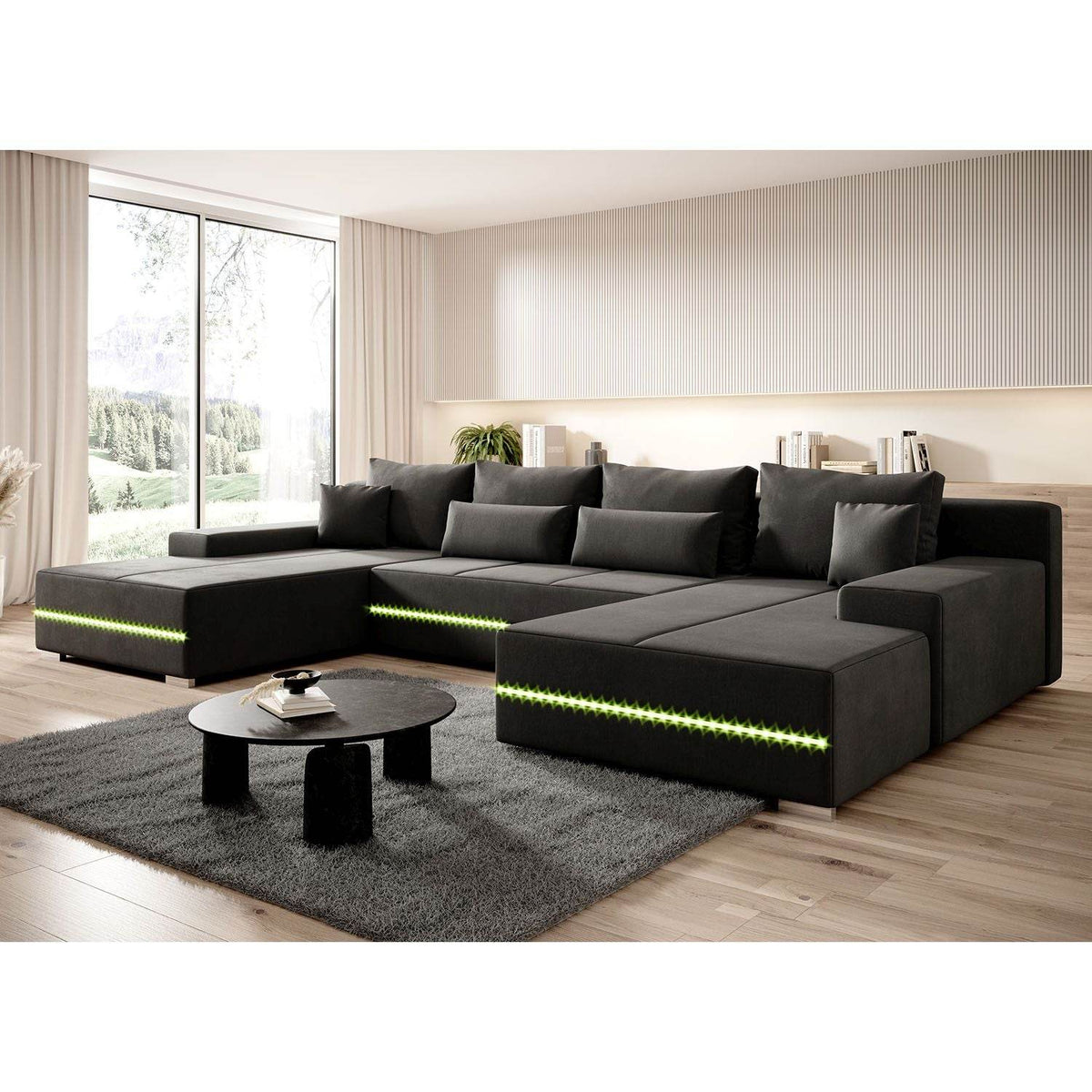 Sofa Malbun mit LEDs & Schlaffunktion Dunkelgrau - Palo24