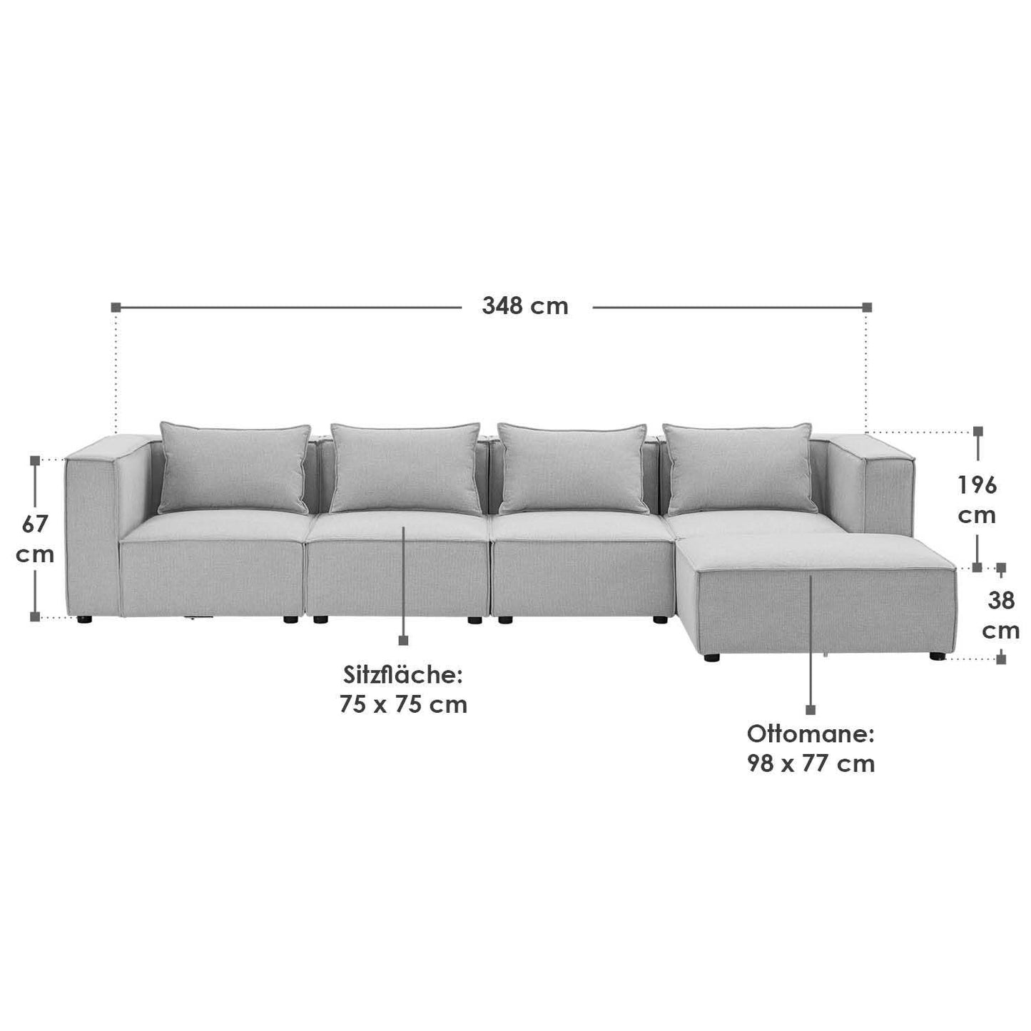 Modulares Sofa Domas XL - 4 Sitzer & Kissen - Stoff Hellgrau - Palo24