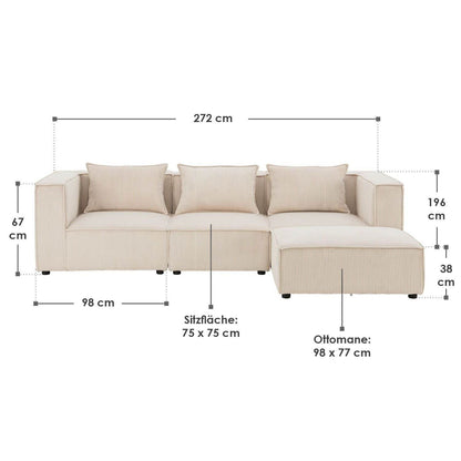 Modulares Sofa Domas L - 3 Sitzer Cord Beige - Palo24