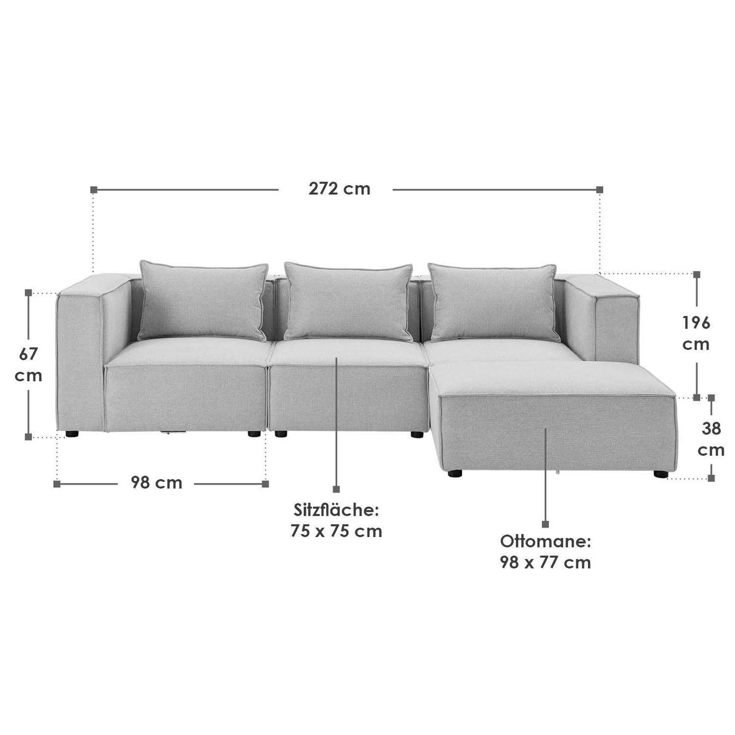 Modulares Sofa Domas L - 3 Sitzer Hellgrau - Palo24