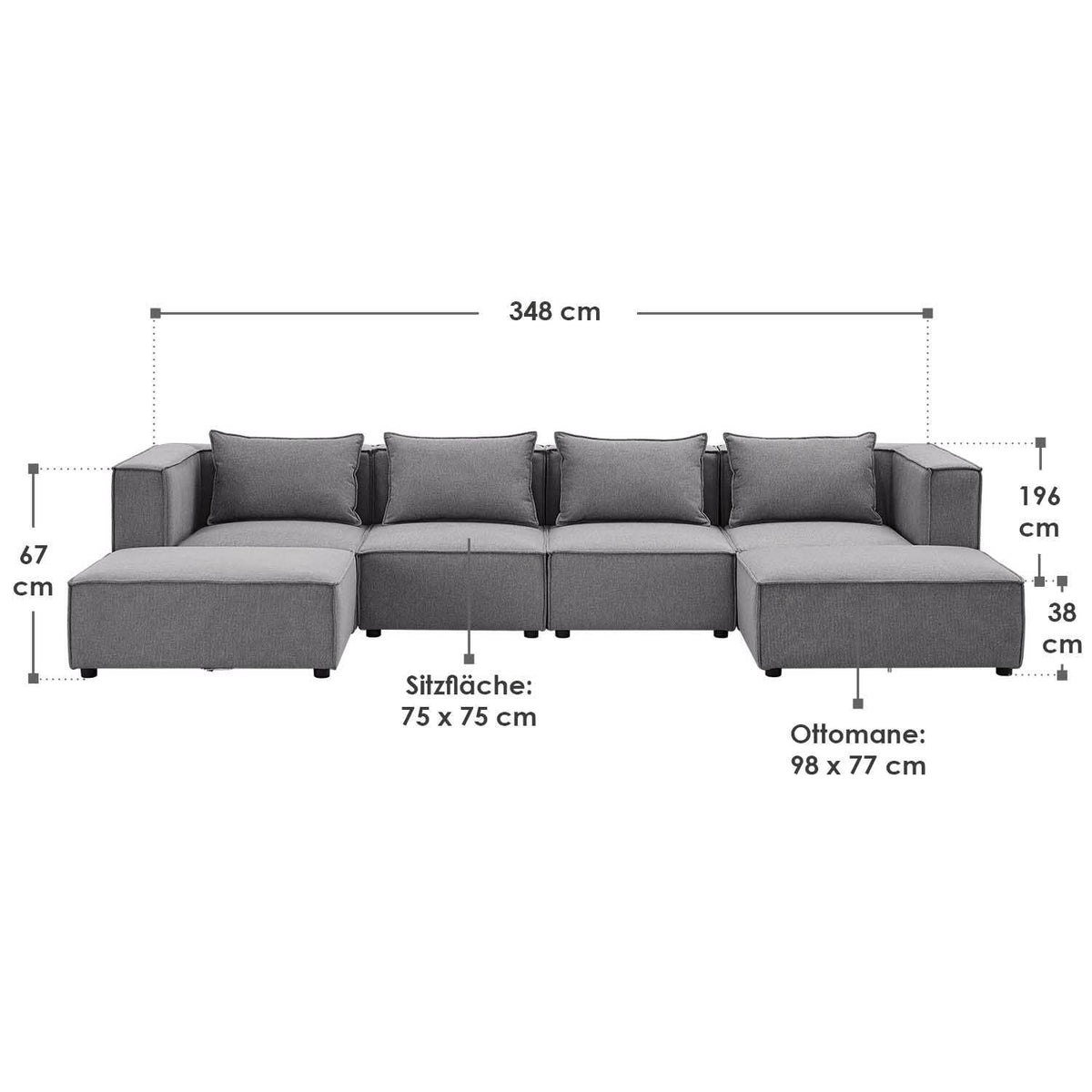 Modulares Sofa Domas XXL - Wohnlandschaft Dunkelgrau - Palo24