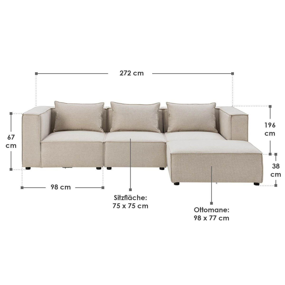 Modulares Sofa Domas L - 3 Sitzer Beige - Palo24