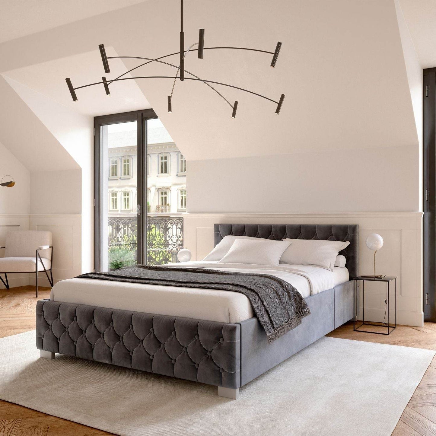 LED Polsterbett Nizza 120x200 cm Bettkasten Grau - Palo24