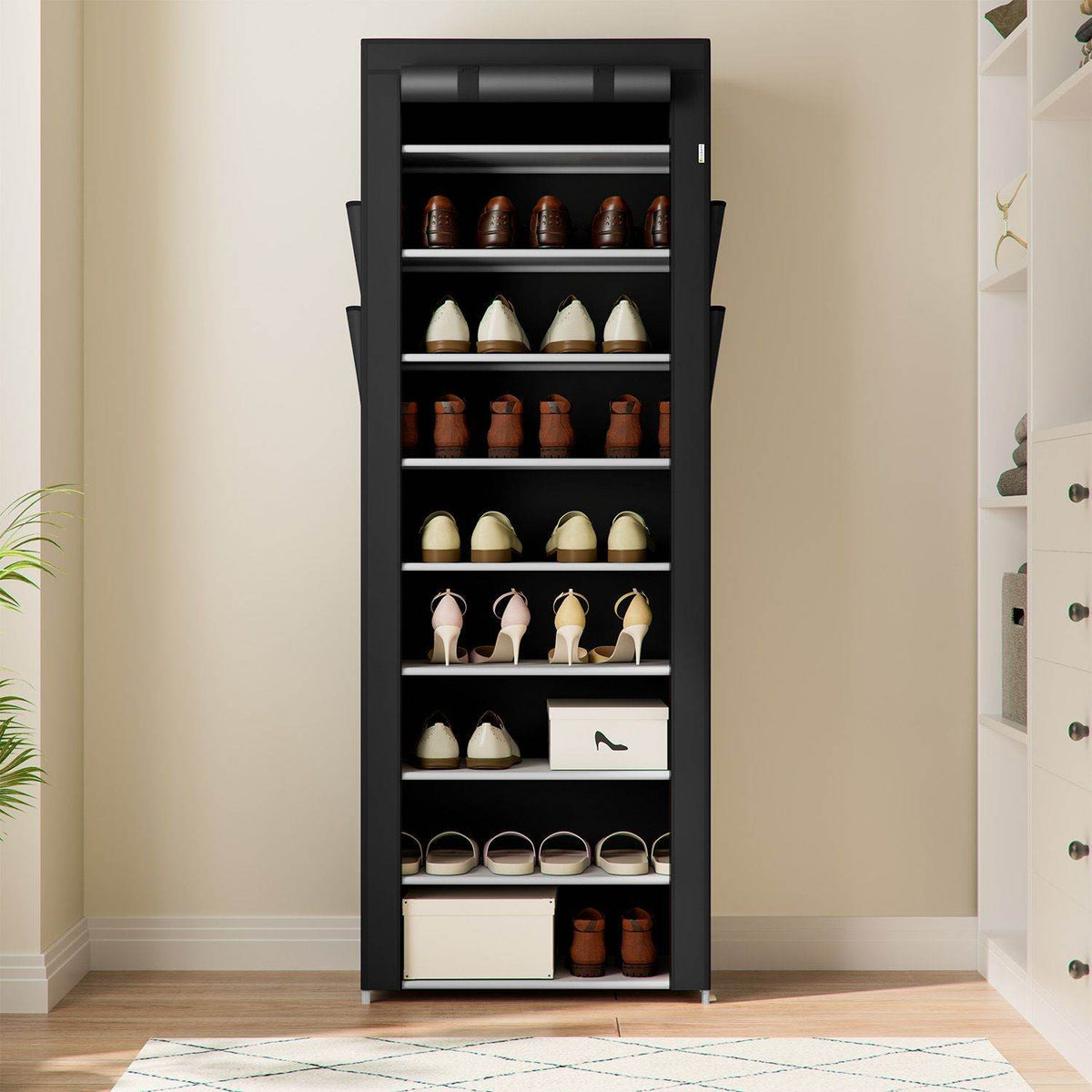 Schuhschrank M aus Stoff 9 Ebenen Schwarz - Palo24