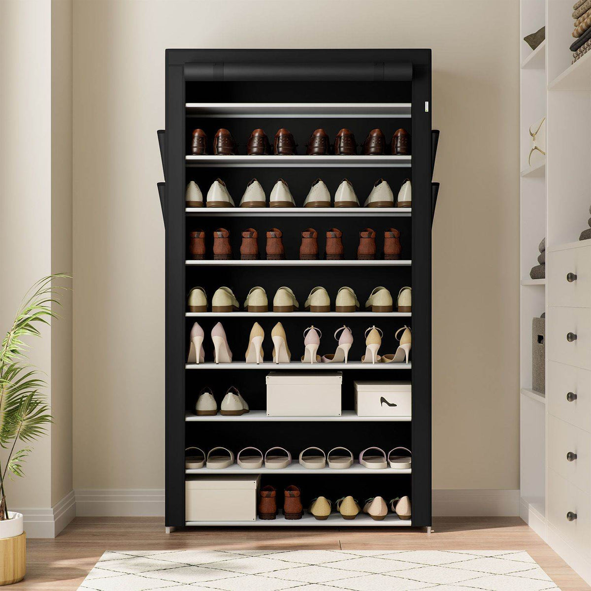Schuhschrank L aus Stoff 9 Ebenen Schwarz - Palo24