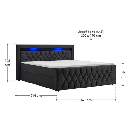 Boxspringbett Leona 140x200 cm - Schwarz - Palo24