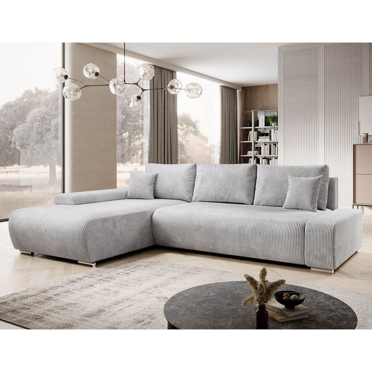 Sofa Iseo in L-Form mit Schlaffunktion Hellgrau - Palo24