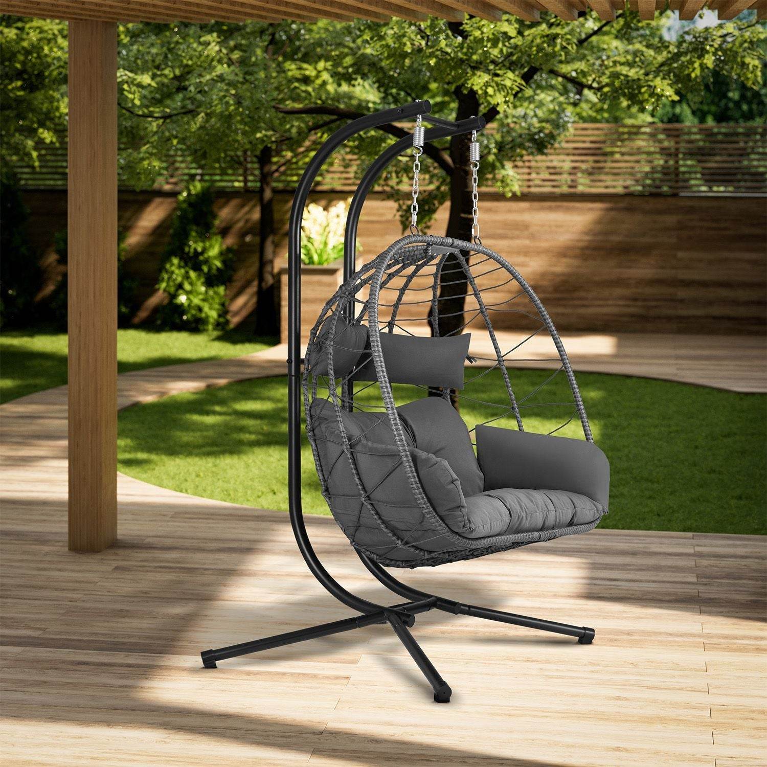 Polyrattan Doppel Hängesessel Aria mit Gestell - Grau - Palo24