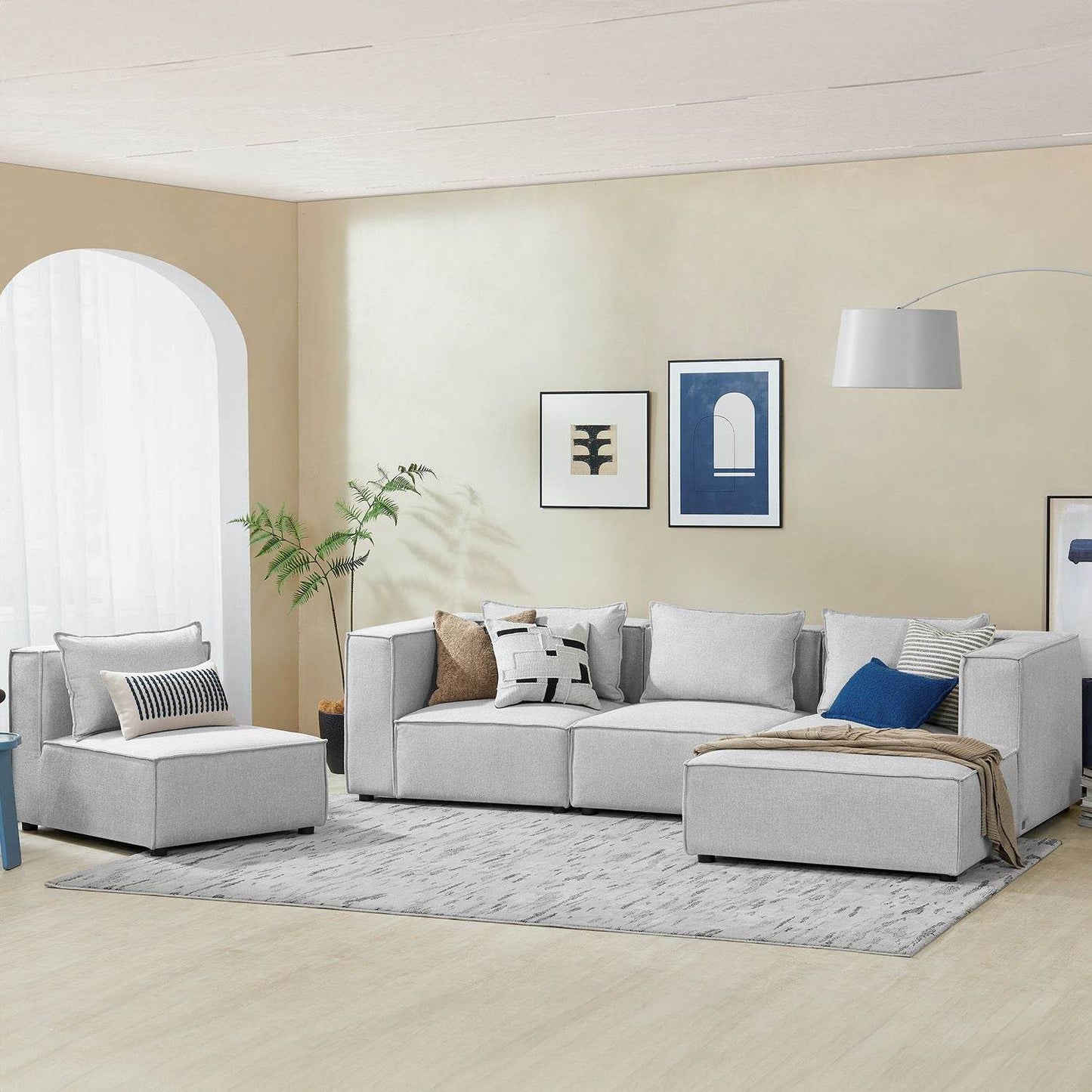 Modulares Sofa Domas XL - 4 Sitzer & Kissen - Stoff Hellgrau - Palo24