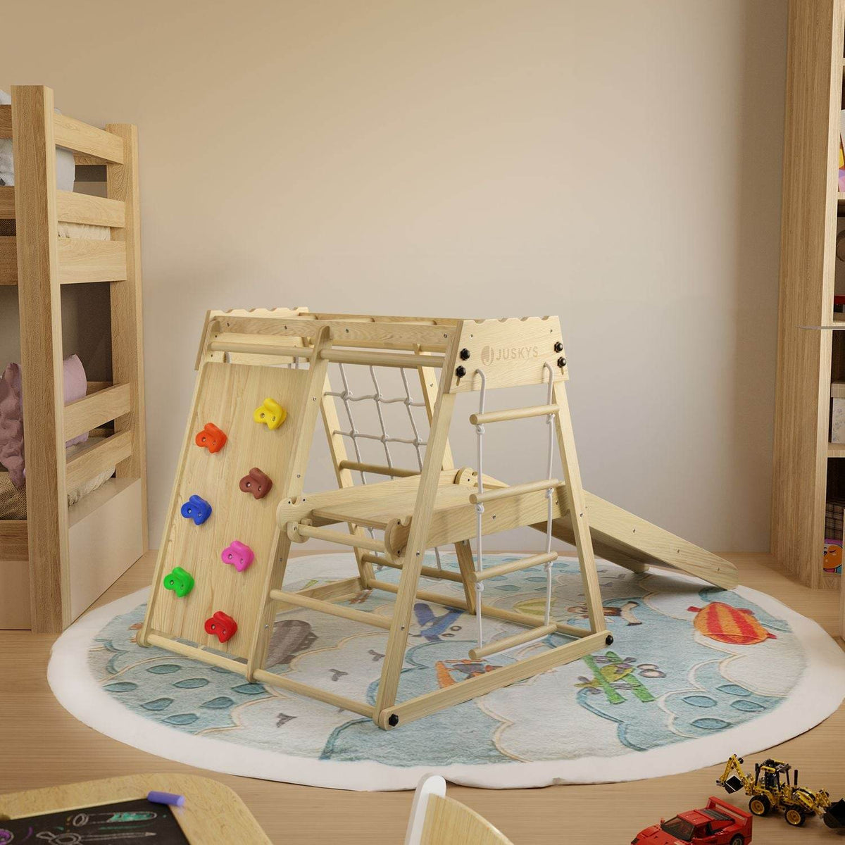 Mini Klettergerüst für Kinder mit Rutsche - Natur - Palo24