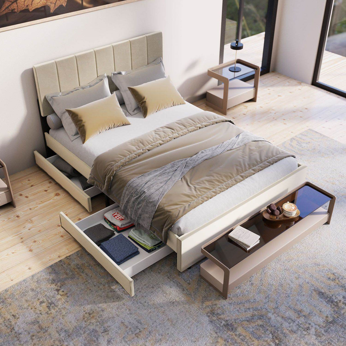 Polsterbett Soria mit Schubladen 140 x 200 Beige - Palo24