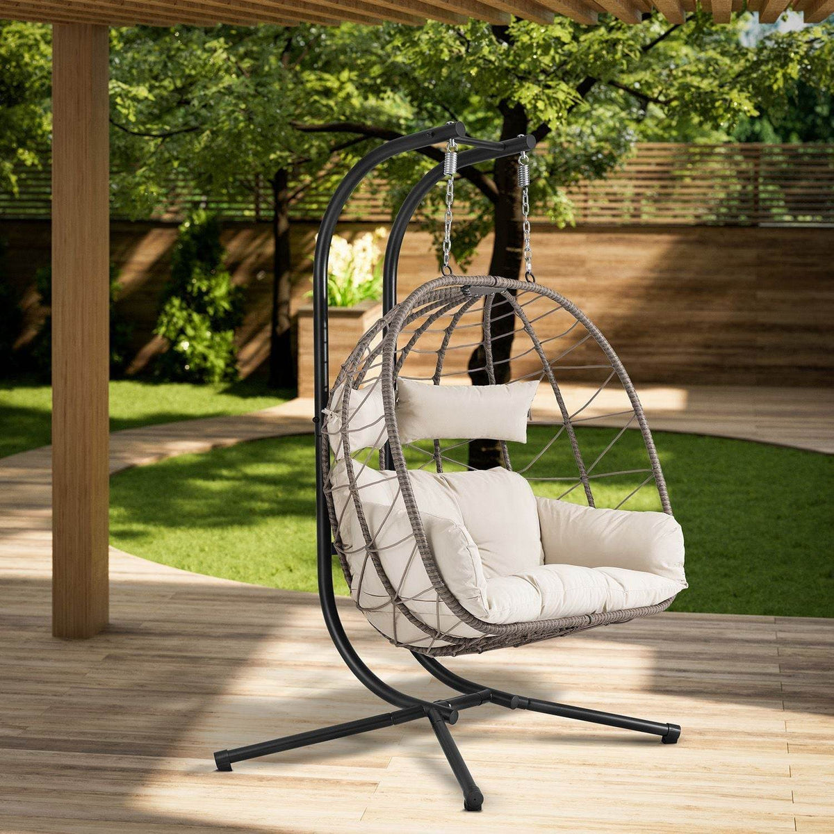 Polyrattan Doppel Hängesessel Aria mit Gestell - Beige - Palo24
