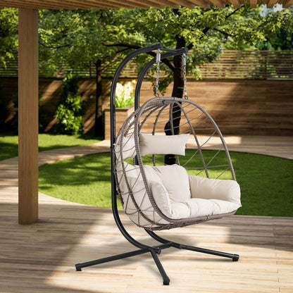 Polyrattan Doppel Hängesessel Aria mit Gestell - Beige - Palo24
