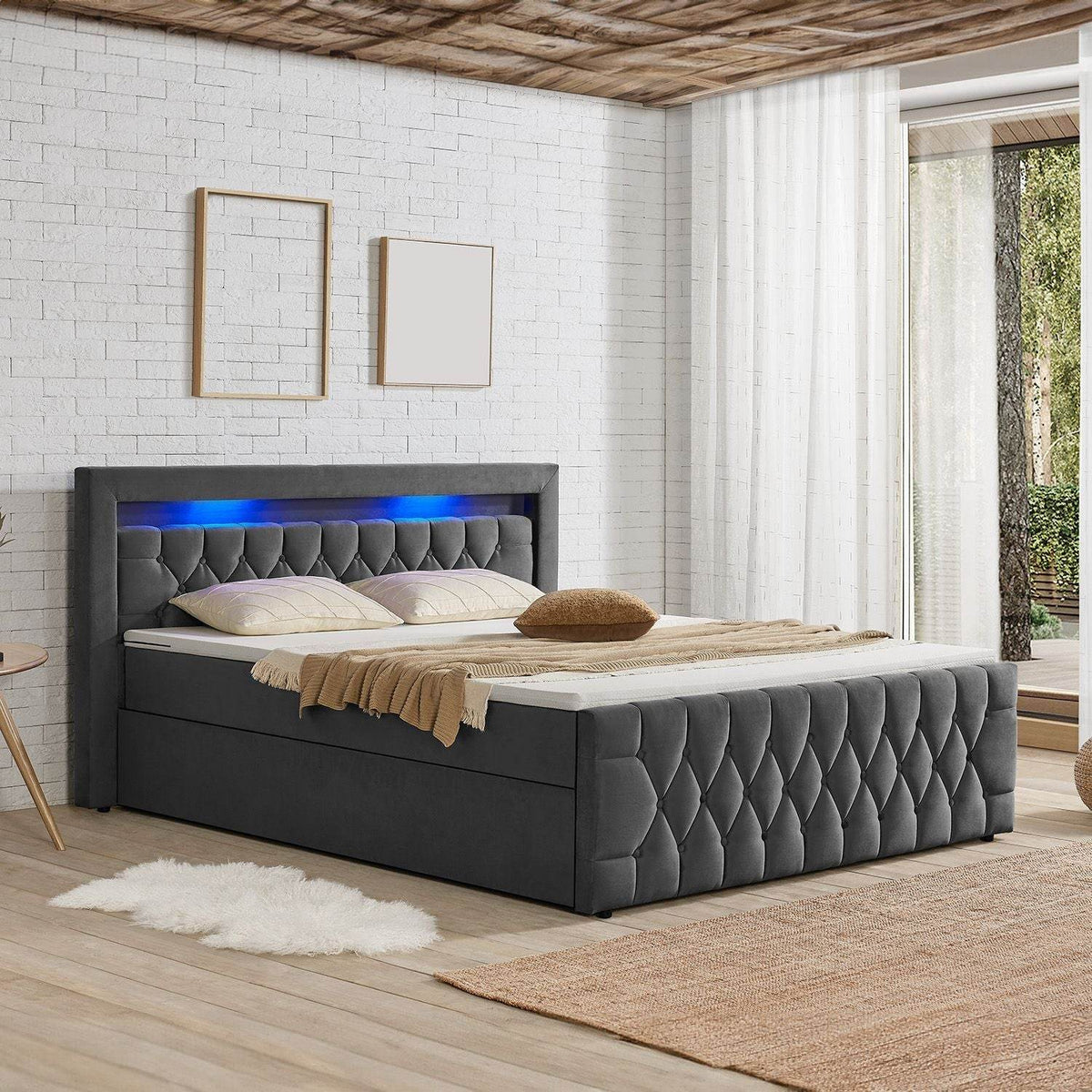 Boxspringbett Leona 140x200 cm - Grau - Palo24