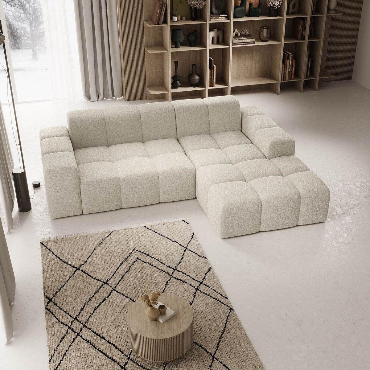 Sofa Merano Rechts - Boucle-Gewebe in Creme - Palo24