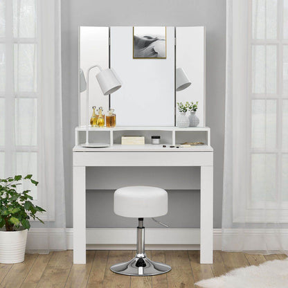 Schminktisch-Hocker Höhenverstellbar Tonia Weiss-Silber - Palo24