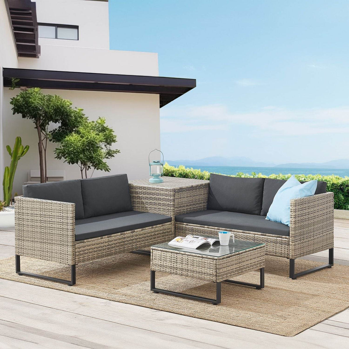 Modulare Polyrattan Lounge Santorini Grau-meliert - Palo24