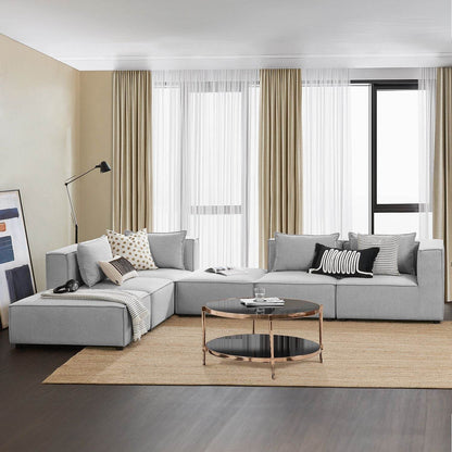 Modulares Sofa Domas XXL - Wohnlandschaft Armlehnen & Kissen - Stoff Hellgrau - Palo24