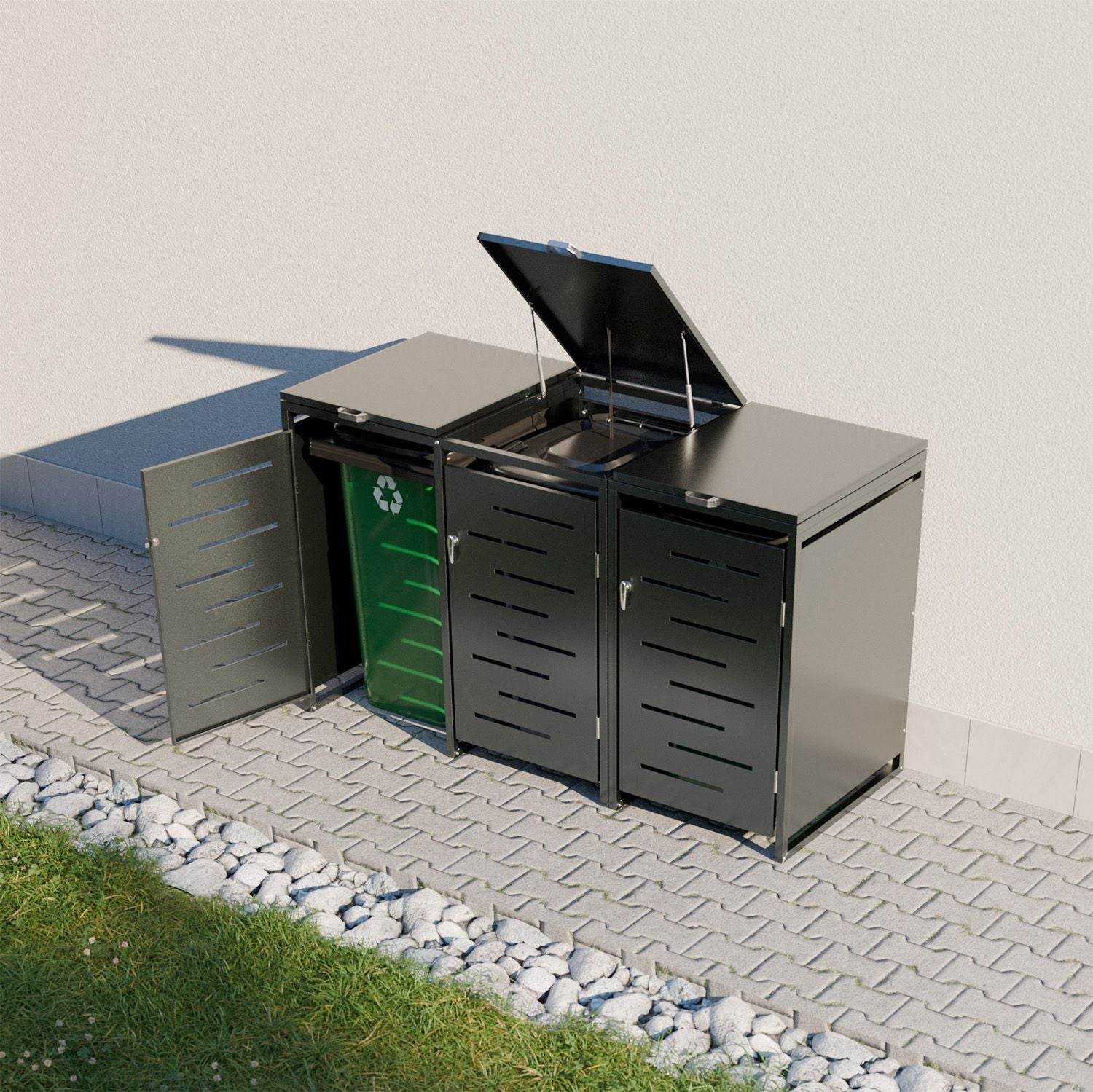 Metall Mülltonnenbox Arel 3er - Anthrazit - Palo24