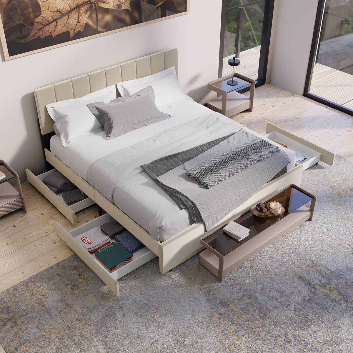 Polsterbett Soria mit Schubladen 180 x 200 Beige - Palo24