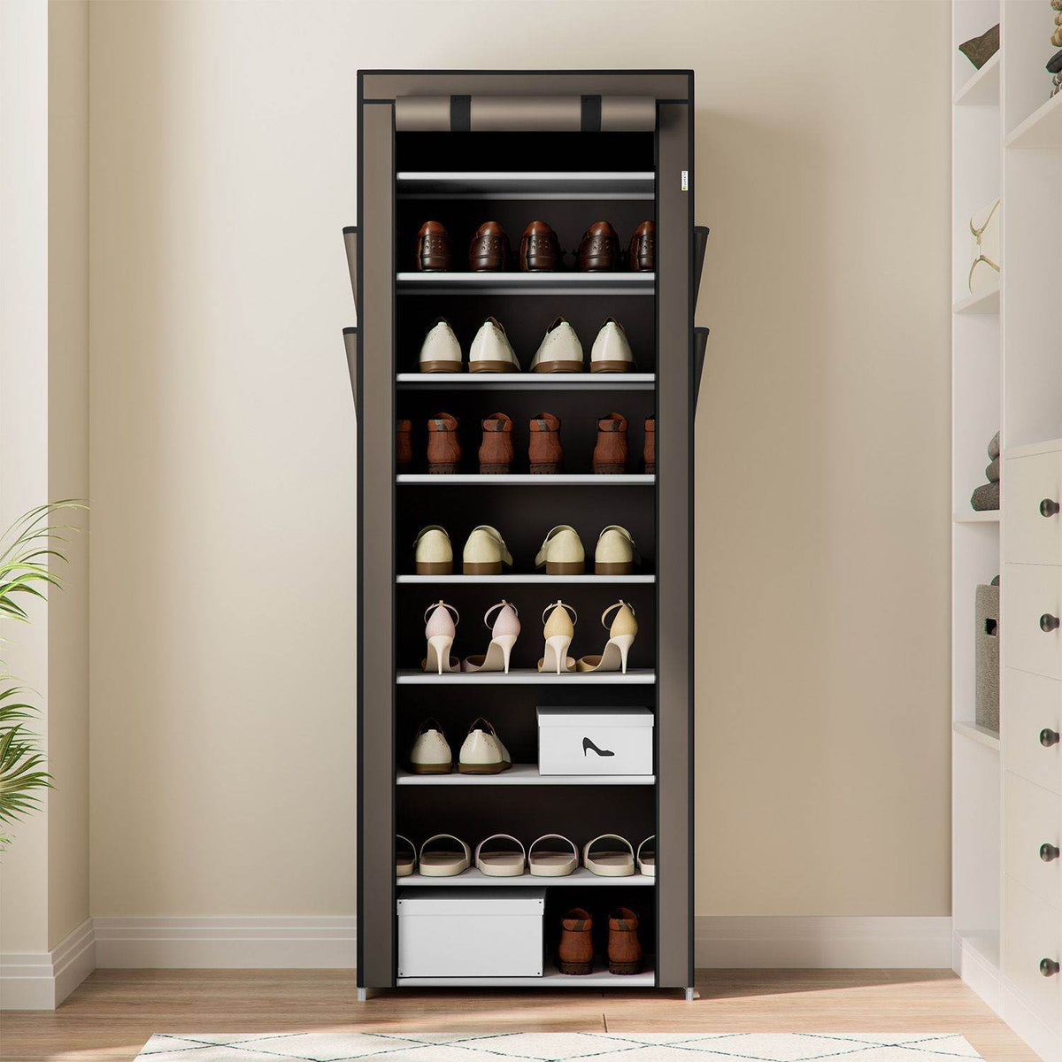 Schuhschrank M aus Stoff 9 Ebenen Hellbraun - Palo24