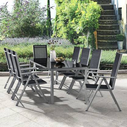 Aluminium Gartengarnitur Milano 9-teilig mit Tisch und 8 Stühlen silbergrau