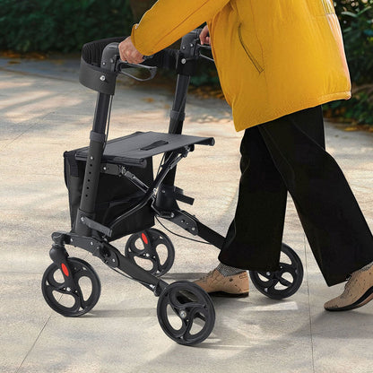 Aluminium Rollator Vital klappbar mit Sitzfläche & Einkaufstasche in schwarz