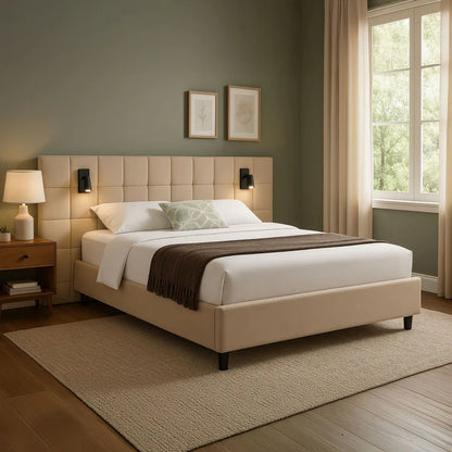 Polsterbett 140x200 cm Luzano - LED Lattenrost & Kopfteil - Samt Beige - Palo24