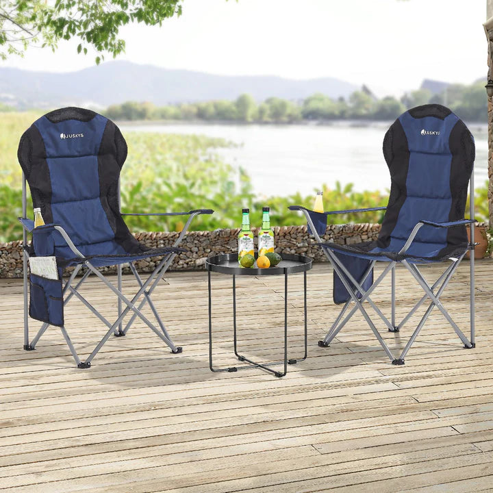 Chaise de camping Lido bleue, chaise pliante rembourrée avec porte-gobelet et sac