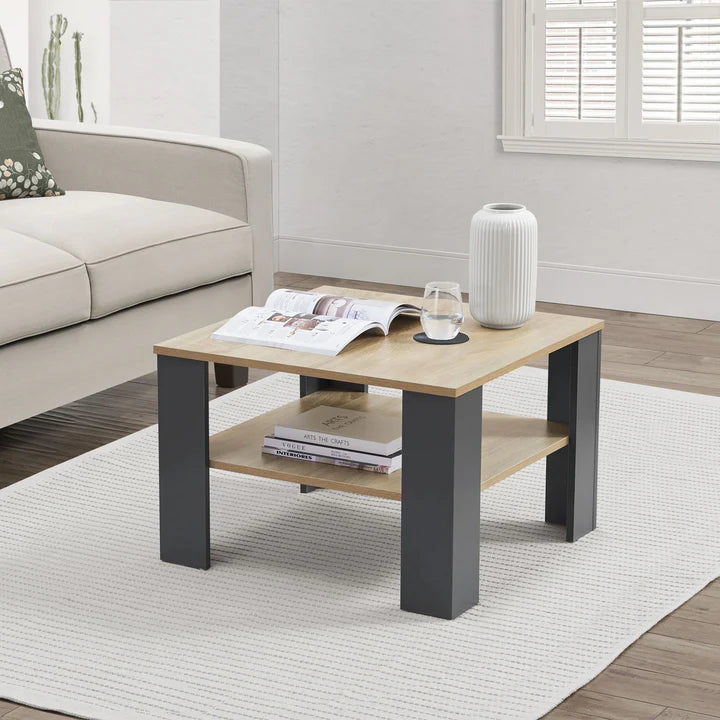 Couchtisch in Grau mit Holzoptik 60x60 cm