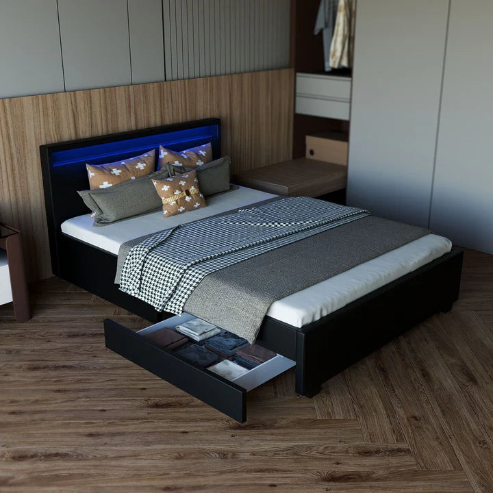 Polsterbett Lyon mit Bettkasten 140 x 200 cm - schwarz - Palo24