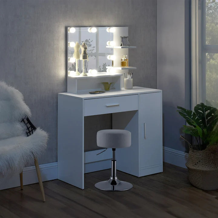 Schminktisch Zoey mit LED & Hocker Tonia - Palo24