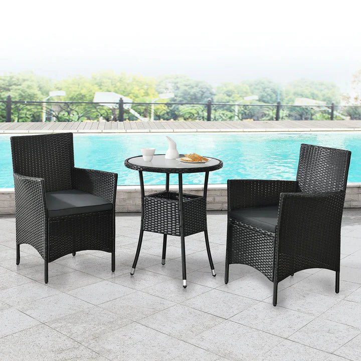 Set da balcone in polyrattan da 3 pezzi Bayamo nero/grigio