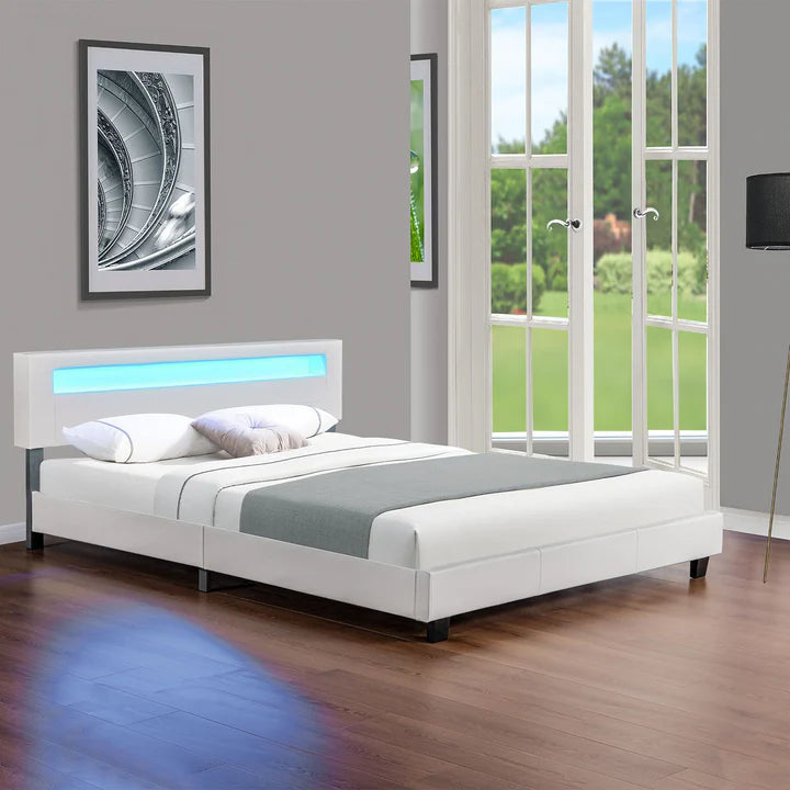LED Polsterbett Paris 180x200 cm mit Lattenrost Weiss