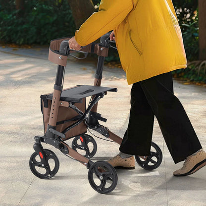 Aluminium Rollator Vital klappbar mit Sitzfläche & Einkaufstasche in braun