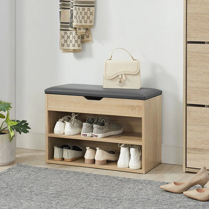 Étagère à chaussures 60x30x44 cm aspect bois / couvercle à charnière gris
