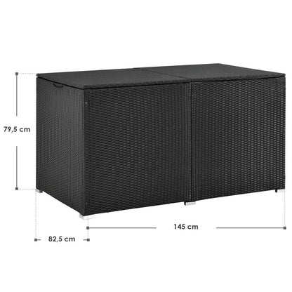 Contenitore per cuscini in polyrattan Ikaria nero con coperchio 950 litri