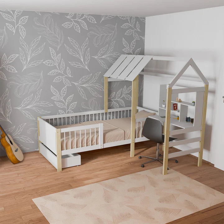 Kinderbett Yari mit Tisch und Stuhl Weiss Natur
