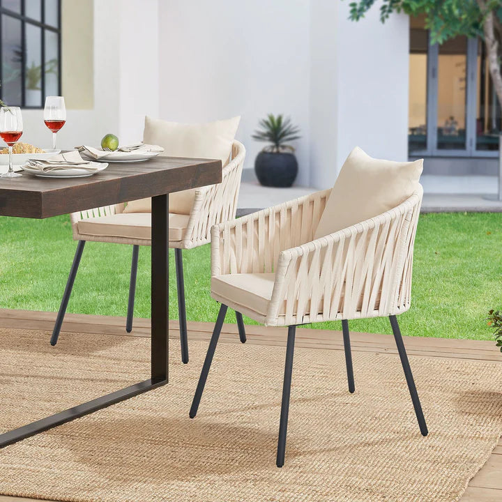 2er-Set Rope Gartenstühle Inkl. Kissen Beige - Palo24