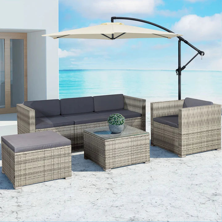 Salon en polyrotin Punta Cana L gris chiné et housses gris foncé