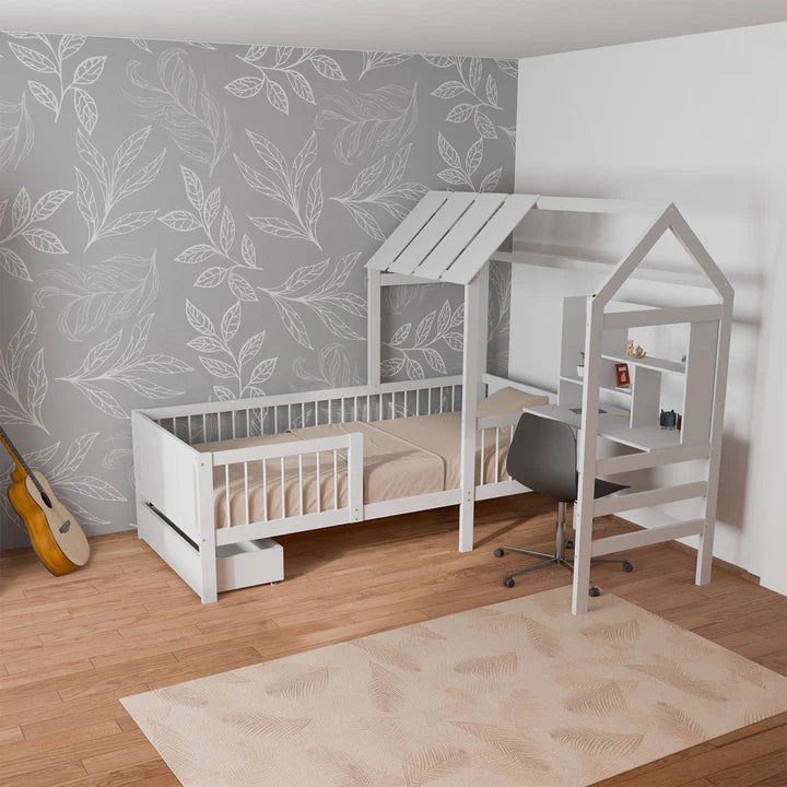 Kinderbett Yari mit Tisch und Stuhl Weiss