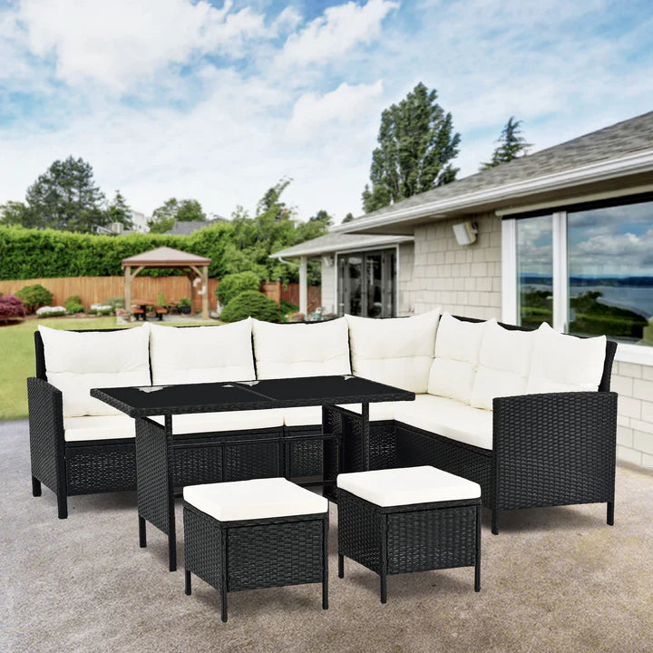 Polyrattan Lounge Manacor Gartenmöbel-Set Schwarz/Creme