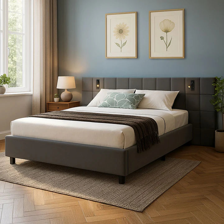Polsterbett 140x200 cm Luzano - LED Lattenrost & Kopfteil - Samt Schwarz - Palo24
