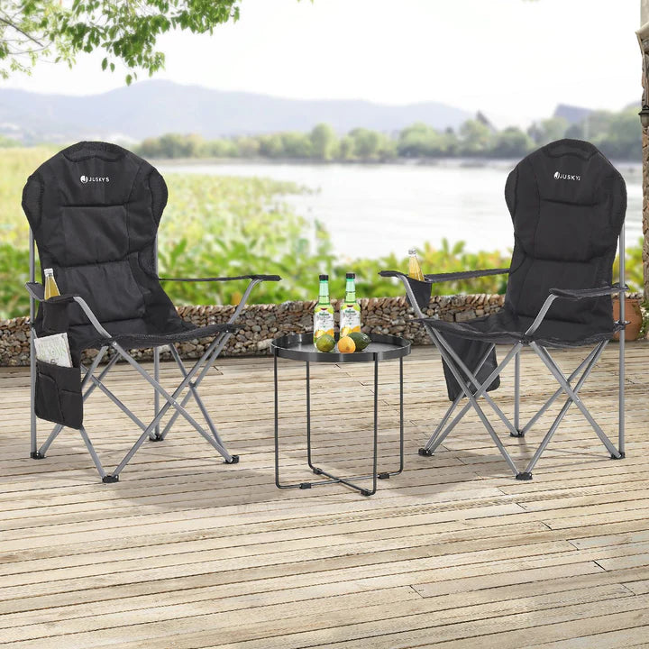Chaise de camping Lido Noir Chaise pliante rembourrée avec porte-gobelet et sac