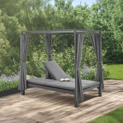 Transat double lounge bed Crète - transat avec toit en gris