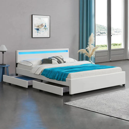 LED Polsterbett Lyon mit Bettkasten 180x200 cm mit Lattenrost weiss - Palo24